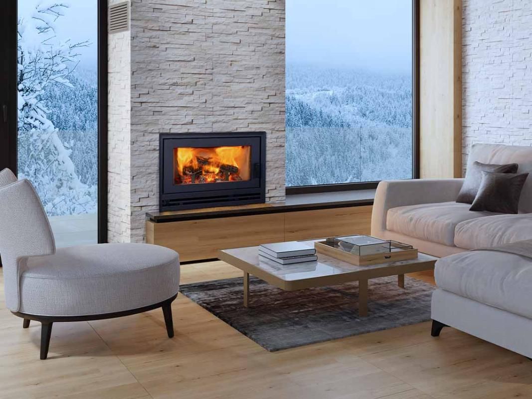 Superior WCT4920 EPA-certified wood burning fireplace with blower and white smooth interior