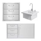 BBQ Direct Outdoor 3-Piece Kitchen Set With Access Door & Triple Drawer Combo and Access Door & Triple Drawer and Outdoor Rated Drop-In Bar Sink