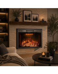 Buck 40" Ember LED Electric Fireplace with Remote, 5,000 BTU Heater & Logs for 110/120V - BE L40LED
