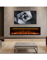 Buck 74" Ember LED Linear Electric Fireplace Smart/Wifi Enabled with Remote, 5,000 BTU Heater, Logs & Fireglass Embers for 110/120V - BE L74LED