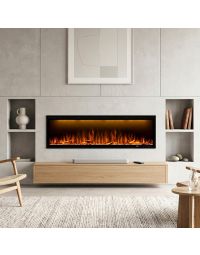 Buck 60" Ember LED Linear Electric Fireplace Smart/Wifi Enabled with Remote, 5,000 BTU Heater, Logs & Fireglass Embers for 110/120V - BE L60LED