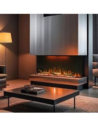 Buck 60" Ember Panorama LED Linear Electric Fireplace with Smart App Control, Remote, 5,000 BTU Heater, Logs & Fireglass Embers for 110/120V - BE L603SLED