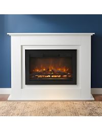 Buck Ember LED Electric Fireplace & White Mantel Package with Remote, 5,000 BTU Heater & Logs for 110/120V - BE L020015LED