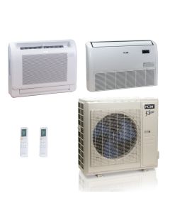 36,000 BTU ACiQ Extreme 23 SEER2 Dual Zone Floor Mount Mini Split Heat Pump System - R454B | 230V - 12 + 18