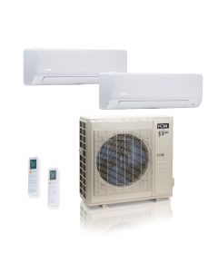 36,000 BTU ACiQ Extreme 23 SEER2 Dual Zone Wall Mount Mini Split Heat Pump System - R454B | 230V - 18 + 18