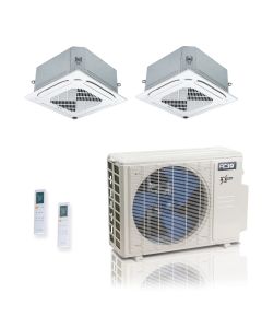 18,000 BTU ACiQ Extreme 25 SEER2 Dual Zone Ceiling Cassette Mini Split Heat Pump System - R454B | 230V - 9 + 12