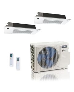 27,000 BTU ACiQ Extreme 23 SEER2 Dual Zone Slim Ceiling Casette Mini Split Heat Pump System - R454B | 230V - 12 + 18