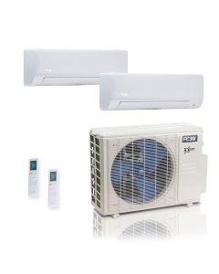 18,000 BTU ACiQ Extreme 25 SEER2 Dual Zone Wall Mount Mini Split Heat Pump System - R454B | 230V - 6 + 6