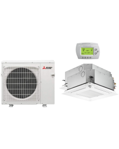 Mitsubishi 24,000 BTU P-Series 20 SEER2 Dual Zone Ceiling Cassette Mini Split Heat Pump System – R454B  | 230V  12 + 12
