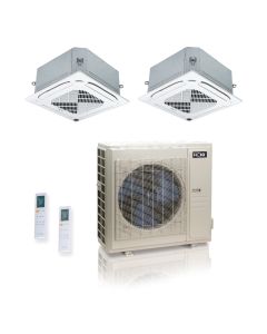 48,000 BTU ACiQ Standard 24 SEER2 Dual Zone Ceiling Cassette Mini Split Heat Pump System - R454B | 230V - 18 + 18