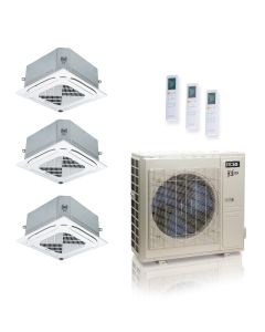 36,000 BTU ACiQ Extreme 23 SEER2 Tri Zone Ceiling Cassette Mini Split Heat Pump System - R454B | 230V - 9 + 9 + 18