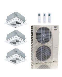 48,000 BTU ACiQ Extreme 23 SEER2 Tri Zone Ceiling Cassette Mini Split Heat Pump System - R454B | 230V - 12 + 18 + 18