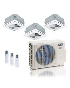 27,000 BTU ACiQ Extreme 23 SEER2 Tri Zone Ceiling Cassette Mini Split Heat Pump System - R454B | 230V - 9 + 9 + 18
