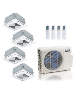 27,000 BTU ACiQ Standard 25 SEER2 Quad Zone Ceiling Cassette Mini Split Heat Pump System - R454B | 230V - 9 + 9 + 9 + 9