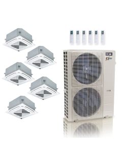 48,000 BTU ACiQ Extreme 23 SEER2 Five Zone Ceiling Cassette Mini Split Heat Pump System - R454B | 230V - 9 + 12 + 12 + 12 + 12