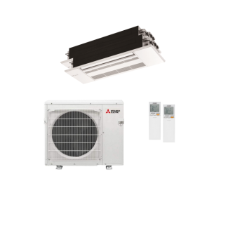20,000 BTU Mitsubishi M-Series 20 SEER2 Dual Zone Ceiling Cassette Mini Split Heat Pump System - R454B | 9+9