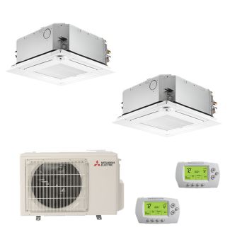 Mitsubishi 20,000 BTU 16 SEER Dual Zone Heat Pump System 9+9 - Ceiling Cassette - MXZ-2C20NA2 / 2-SLZ-KF09 / 2-MHK1