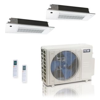 27000 BTU 25 SEER2 ACiQ Standard 2-Zone Slim Ceiling Cassette Mini Split System | R454B | 230v - 18+18 - ES-27Z-M4C / SCC-18-HH-MB-2