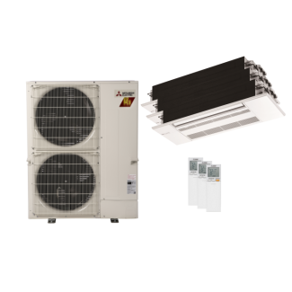 Mitsubishi 42,000 BTU 3-Zone Ceiling Cassette Mini Split with Hyper Heat – R454B