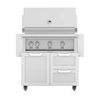 Hestan 36-Inch Gas Grill W/ Sear Burner & Rotisserie On Double Drawer & Door Tower Cart - GMBR36