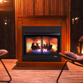 Buck Stove 36" Ventless Gas Fireplace with Gas Logs, Remote, Mesh Doors, Brick Liner & Blower for Natural Gas - 36ZCBBXL-ONAT