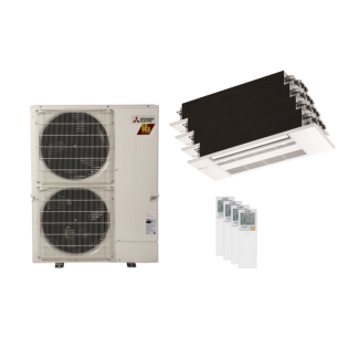 40,500 BTU Mitsubishi M-Series Mini Split | 4-Zone Ceiling Cassette Heat Pump with 9k, 9k, 9k, 9k Units