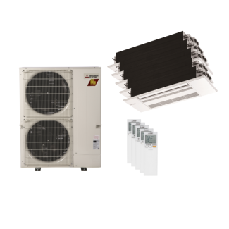 42,000 BTU Mitsubishi M-Series 23 SEER2 Five Zone Ceiling Cassette Mini Split Hyper Heat Pump System - R454B |9 + 9 + 9 + 9 + 9