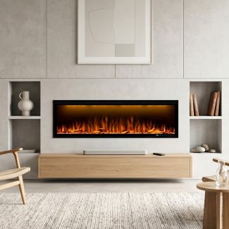 Buck Stove 60" Ember LED Linear Electric Fireplace Smart/Wifi Enabled with Remote, 5,000 BTU Heater, Logs & Fireglass Embers for 110/120V
