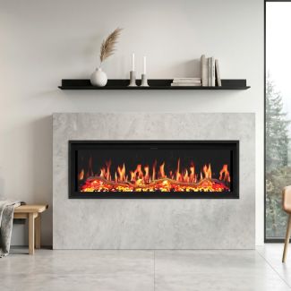 Buck Stove 60" Strata LCD Linear Electric Fireplace Smart/Wifi Enabled with Remote, 5,000 BTU Heater, Logs & Fireglass Display for 110/120V