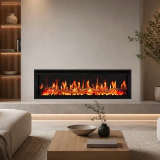 Buck Stove 74" Strata LCD Linear Electric Fireplace Smart/Wifi Enabled with Remote, 5,000 BTU Heater, Logs & Fireglass Display for 110/120V