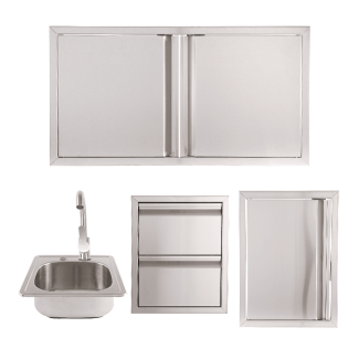 Buck Grill 40" Access Door / Double Access Door/ Double Access Drawer / Drop In Sink 304 Stainless Steel Outdoor Kitchen Cabinetry Package - BO-PKG-38-37