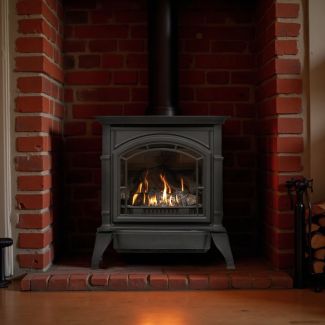 Direct Vent Gas Heating Stove 23K BTU Cast Iron With Black Finish Includes Remote & Blower by Breckwell - BH23DV - Open Box Sale