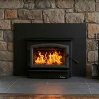 Buck Stove 21 EPA Certified Wood Burning Fireplace Insert with Blower & Black Door, Heats up to 1,800 Sq Ft - FP 21