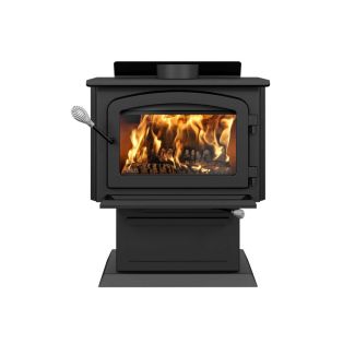 Drolet Blackcomb II Medium Wood Burning Stove With Black Door and Pedestal EPA Certified 30% Tax Credit Eligible - Heats 1800 Sq Ft