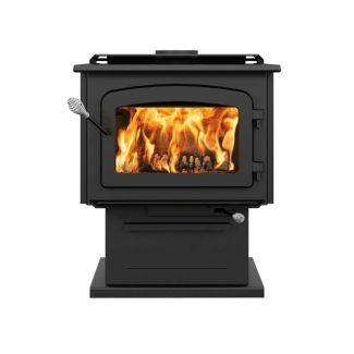 Drolet Escape 1800 Large Wood Burning Stove with Brushed Nickel Door and Pedestal EPA Certified 30% Tax Credit Eligible- Heats 2100 Sq Ft