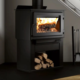 Drolet Deco II Meduim Wood Burning Stove with Black Door and Pedestal EPA Certified 30% Tax Credit Eligible - Heats 1800 Sq Ft