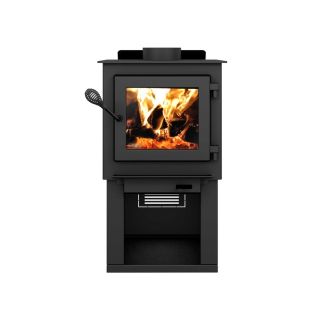 Drolet Deco Nano Small Wood Burning Stove with Black Door and Pedestal EPA Certified 30% Tax Credit Eligible - Heats 1200 Sq Ft