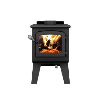 Drolet Spark Small Wood Burning Stove with Black Door and Legs EPA Certified 30% Tax Credit Eligible - Heats 1200 Sq Ft