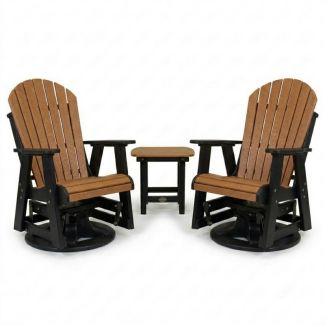 Outdoor Poly Furniture Set of 2 Fan Back Swivel Gliders with End Table by Infinity Living