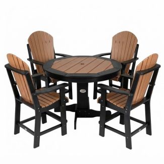 Outdoor Poly Furniture 42" Round Inlay Dining Table with 4 Fan Back Side Chairs by Infinity Living
