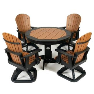 Outdoor Poly Furniture 42" Round Inlay Dining Table with 4 Swivel Dining Chairs by Infinity Living