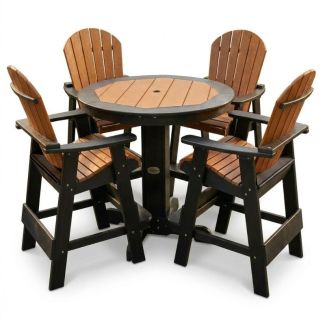 Outdoor Poly Furniture 42" Round Inlay Pub Table with 4 Fan Back Pub Chairs by Infinity Living