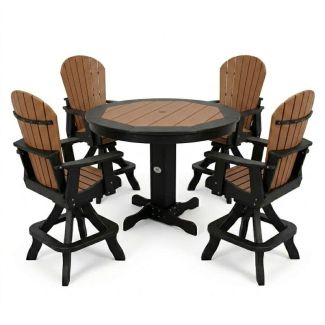 Outdoor Poly Furniture 42" Round Inlay Pub Table with 4 Fan Back Swivel Pub Chairs by Infinity Living