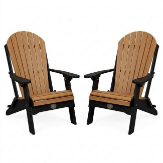 Outdoor Poly Furniture Set of 2 Fan Back Adirondack Folding Chairs by Infinity Living