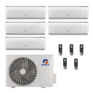 42,000 BTU Gree Vireo 21 SEER2 Five Zone Wall Mount Mini Split Heat Pump System - R32 | 230V - 9 + 9 + 9 + 9 + 24