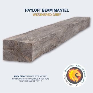 Hayloft Beam Non Combustible Mantel 72-Inch in Weathered Grey Finish