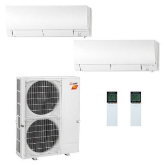 42,000 BTU 19 SEER Mitsubishi Dual Zone  H2i Hyper Heat Pump System 18+18