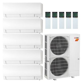 42,000 BTU 19 SEER Mitsubishi Five Zone H2i Hyper Heat Pump System 6+6+6+18+18