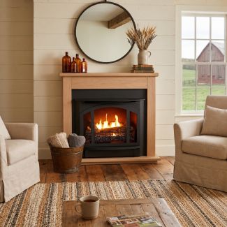 Buck Stove T-33 Vent Free Gas Fireplace with Light Oak Classic Flat Wall Mantel for Propane