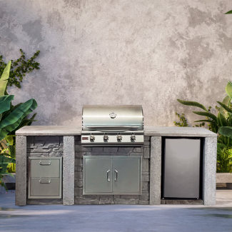 8FT+ Outdoor Kitchen Island - Ready To Assemble W/Blaze 32-Inch Gas Grill & Kitchen Cabinetry - PRIMO.CI.CO